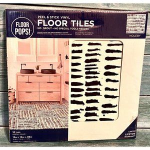 Floor Pops Noleby Peel & Stick Floor Tiles 10 Tiles 12"x12" Black White New